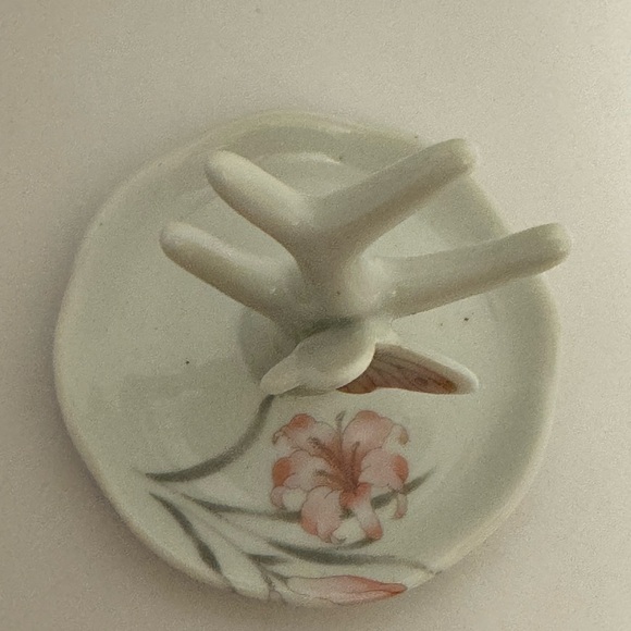 Vintage Jasco Porcelain Trinket Ring Holder Pink Gray Butterfly Floral Design - Picture 2 of 8